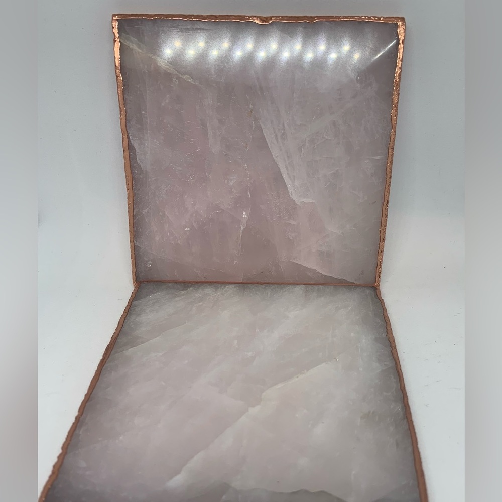 Set of 2 GORGEOUS Rose Quartz w/ Rose Gold Plated Large Drink Coasters LOOK Here